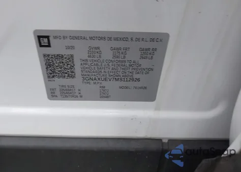 2021 Chevrolet Equinox Awd Lt из США, поврежденный, VIN 3GNAXUEV7MS112926